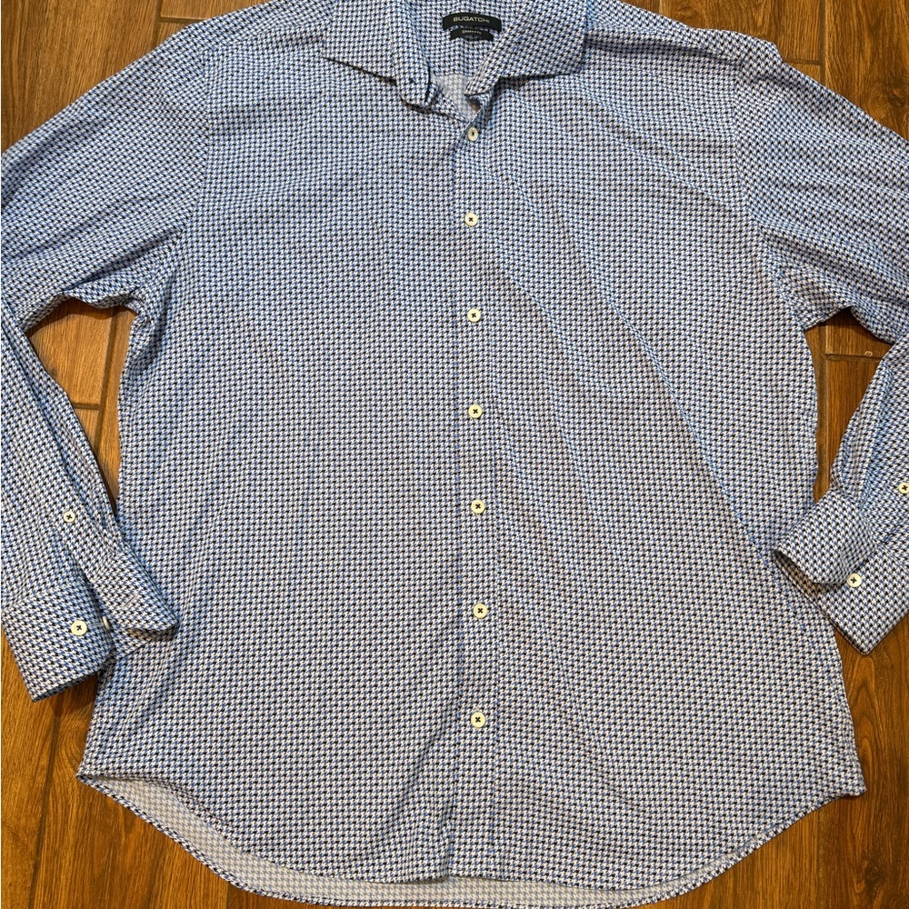 Bugatchi Blue And White Patterned Button Down Shi… - image 1